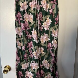 Elegant Floral Flowy Trousers Bohemian Balletcore Girly Flowy Green & Pink